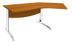 Bureau 135° IDRA - retour d'angle à droite - L180 cm - Pieds blanc - plateau imitation Merisier