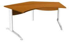 Bureau symétrique 120° IDRA - L180 cm - Pieds blanc - plateau imitation Merisier