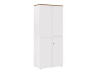 Armoire hautes YES ! - L80 x H187 x P42 - 2 portes - Façade blanche - Dessus merisier