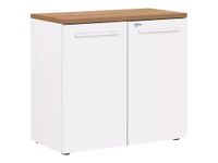 Armoire mi-haute YES ! - L80 x H74 x P42 - 2 portes - Façade blanche - Dessus merisier