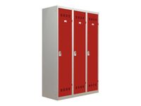 Vestiaire Industrie Salissante - 3 portes - 180 x 120 x 50 cm - gris/rouge