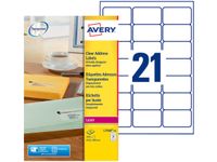 Avery - 525 Étiquettes adresse transparentes - 63,5 x 38,1 mm - Impression laser - réf L7560-25
