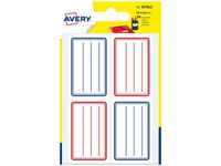 Avery - 24 Étiquettes scolaires blanches lignées bleu/rouge - 36 x 56 mm
