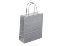 50 Sacs cadeau kraft - poignées torsadées - 18 cm x 8 cm x 22 cm - argent