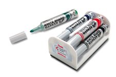 Pentel MAXIFLO - Brosse magnétique et 4 Marqueurs MAXIFLO - pointe ogive large - couleurs assorties