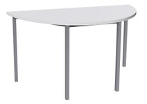 Table de réunion Demi-lune - 140 x 70 cm - Pieds carrés aluminium - Blanc perle