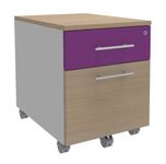 Caisson mobile INEO JET UP Bureau Vallée - L43 x H56 x P60 cm - 2 Tiroirs dont 1 dossier suspendu - façade imitation chêne clair et violine
