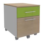Caisson mobile INEO JET UP Bureau Vallée - L43 x H56 x P60 cm - 2 Tiroirs dont 1 dossier suspendu - façade imitation chêne clair et anis