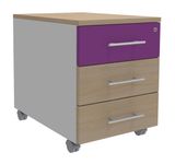 Caisson mobile INEO JET UP Bureau Vallée - L43 x H56 x P60 cm - 3 Tiroirs - façade imitation chêne clair et violine