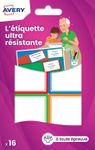 Avery - 16 Étiquettes ultra résistantes couleurs assorties - 44 x 64 mm