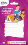 Avery - 24 Étiquettes plastifiées multi-usages blanches avec bordure fluo verte, bleue, jaune et rouge - 63 x 16 / 63 x 8 / Ø 25 mm