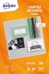 Avery - Papier pour 80 cartes de visite à bords lisses 85 x 54 mm - 260 g/m² - impression jet d'encre - 10 feuilles