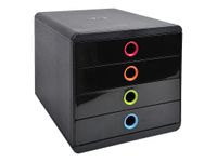 Exacompta PopBox - Module de classement 4 tiroirs - noir/arlequin