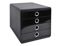 Exacompta PopBox - Module de classement 4 tiroirs - noir/argent