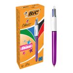 BIC 4 Couleurs Shine - 12 Stylos à bille 4 couleurs - corps violet métallisé