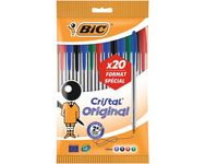 BIC Cristal Original - 20 Stylos à bille - noir, rouge, bleu, vert