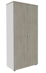 Armoire haute IDRA/DUAL - H180 x L80 x P47 - 2 portes - Corps blanc- Portes et dessus imitation chêne gris