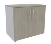 Armoire basse IDRA/DUAL - H72 x L80 x P47 - 2 portes - Corps alu - Dessus et portes imitation Chêne gris