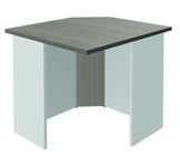 Banque d'accueil en angle 90° LUMINA - sans réhausse - L80 x H75 x P80 cm - Bande translucide Anis - Finition chêne gris/blanc