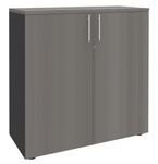 Armoire mi-haute IDRA/DUAL - L80 x H102 x P47 - 2 portes - 2 tablettes métal DS - Corps anthracite - Portes et dessus Chêne gris