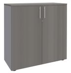 Armoire mi-haute IDRA/DUAL - L80 x H102 x P47 - 2 portes - 2 tablettes métal DS - Corps alu - Portes et dessus Chêne gris