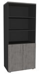 Bibliothèque haute IDRA/DUAL  avec 2 portes basses - L80 x H180 x P47 - Corps anthracite - Portes et dessus imitation Chêne gris