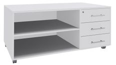 Console mobile EXPRIM/LOFTER/LEVEL - L120 x H63 x P60 cm - 3 tiroirs - coté Blanc - finition façade et dessus Blanc perle