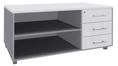 Console mobile EXPRIM/LOFTER/LEVEL - L120 x H63 x P60 cm - 3 tiroirs - coté aluminium - finition façade et dessus Blanc perle