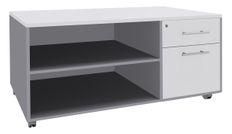 Console mobile EXPRIM/LOFTER/LEVEL - L120 x H63 x P60 cm - 2 tiroirs dont 1 DS - coté aluminium - finition façade et dessus Blanc perle