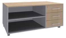 Console mobile EXPRIM/LOFTER/LEVEL - L120 x H63 x P60 cm - 3 tiroirs - coté aluminium - finition façade et dessus imitation Chêne clair