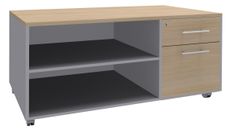 Console mobile EXPRIM/LOFTER/LEVEL - L120 x H63 x P60 cm - 2 tiroirs dont 1 DS - coté aluminium - finition façade et dessus imitation Chêne clair