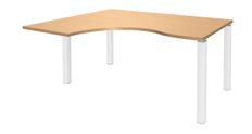 Bureau compact EXPRIM - L160 cm - Retour gauche - Plateau imitation Hêtre - Pieds blanc (Pieds de renfort obligatoire à rajouter - non inclus)