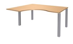 Bureau compact EXPRIM - L160 cm - Retour gauche - Plateau imitation Hêtre - Pieds alu (Pieds de renfort obligatoire à rajouter - non inclus)