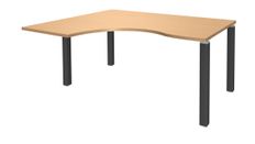 Bureau compact EXPRIM - L160 cm - Retour gauche - Plateau imitation Hêtre - Pieds carbone (Pieds de renfort obligatoire à rajouter - non inclus)