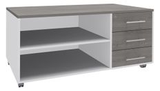 Console mobile EXPRIM/LOFTER/LEVEL - L120 x H63 x P60 cm - 3 tiroirs - coté Blanc - finition façade et dessus imitation Chêne gris