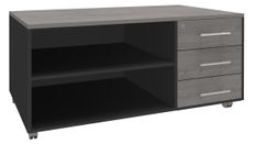 Console mobile EXPRIM/LOFTER/LEVEL - L120 x H63 x P60 cm - 3 tiroirs - coté anthracite - finition façade et dessus imitation Chêne gris