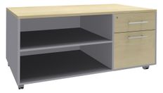 Console mobile EXPRIM/LOFTER/LEVEL - L120 x H63 x P60 cm - 2 tiroirs dont 1 DS - coté aluminium - finition façade et dessus imitation Erable