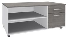 Console mobile EXPRIM/LOFTER/LEVEL - L120 x H63 x P60 cm - 2 tiroirs dont 1 DS - coté blanc - finition façade et dessus imitation Chêne gris