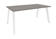 Bureau simple STEELY - L180 cm - pied blanc - plateau imitation Chêne gris