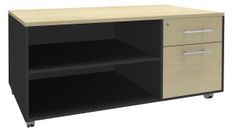 Console mobile LEVEL/STEELY/WOODY - L120 x H63 x P60 cm - 2 tiroirs dont 1 DS - coté anthracite - finition façade et dessus imitation Erable