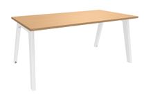 Bureau simple STEELY - L140 cm - pied blanc - plateau imitation Hêtre