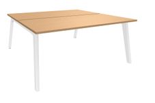 Bureau double STEELY - L120 cm - Elément de départ - Pieds blanc - plateau imitation Hêtre