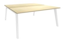 Bureau double STEELY - L140 cm - Elément de départ - Pieds blanc - plateau imitation Erable