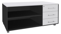 Console mobile LEVEL/STEELY/WOODY - L120 x H63 x P60 cm - 3 tiroirs - coté anthracite - finition façade et dessus Blanc perle
