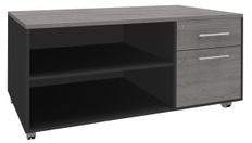 Console mobile LEVEL/STEELY/WOODY - L120 x H63 x P60 cm - 2 tiroirs dont 1 DS - coté anthracite - finition façade et dessus imitation Chêne gris