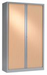 Armoire haute monobloc à rideaux ETIC - 198 x 120 cm - corps aluminium - rideaux imitation hêtre