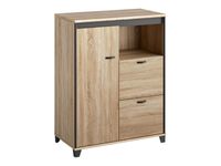 Armoire mi-haute MAMBO - L80 x H112 x P46 - 1 porte / 2 tiroirs - Chêne Sonoma/noir
