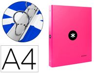 Antartik - Classeur à anneaux - Dos 40 mm - A4 - pour 225 feuilles - rose fluorescent