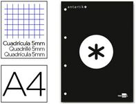 Antartik - Bloc noir de feuilles simples A4 - 100 pages - petits carreaux - perforées