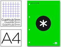 Antartik - Bloc vert de feuilles simples A4 - 100 pages - petits carreaux - perforées